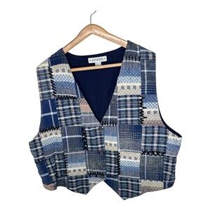Vintage Venezia Patchwork Flannel Vest Size 22 24 Plaid Cottagecore Folk Art